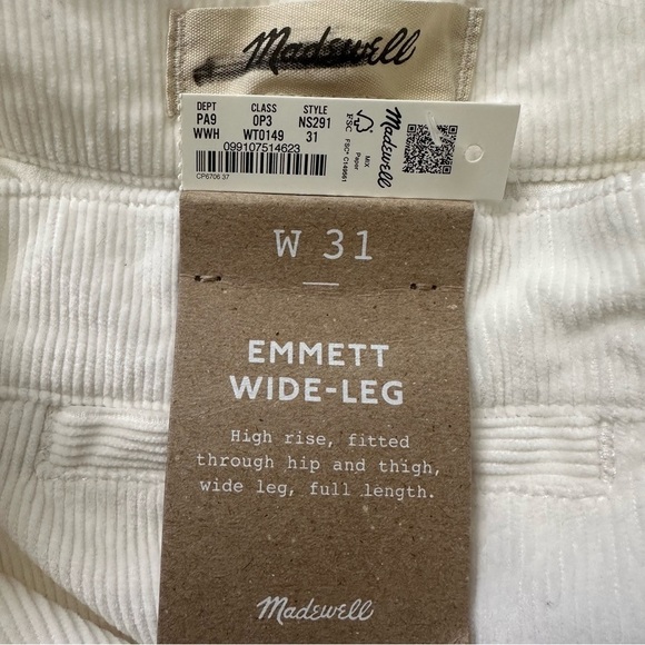 Madewell Pants The Emmett Wide-Leg in Corduroy: Welt Pocket Edition 31 NWT New - Picture 8 of 13
